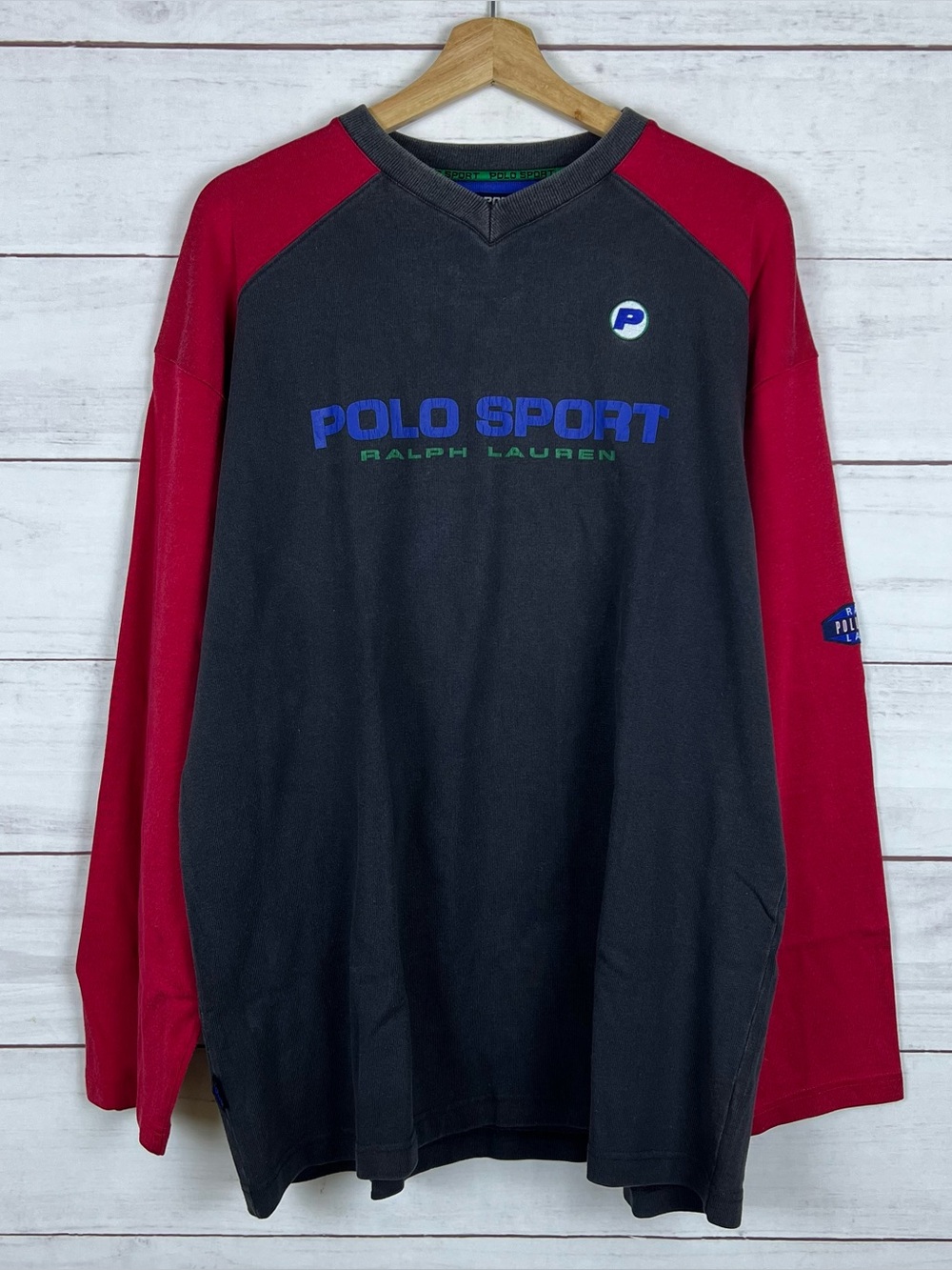Vintage 90s Polo Sport Ralph Lauren Racing Style Long Sleeve Shirt Medium